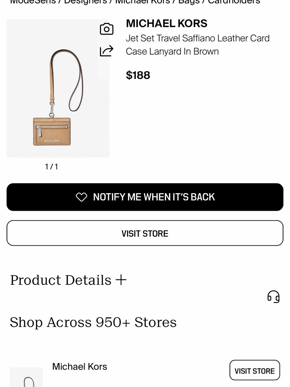 Michael Kors Tan Leather Card Holder Lanyard with Silver Hardware - Picture 2 of 4